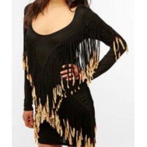 One Rad Girl Black Knit Dip-Dye Fringe Dress